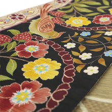 画像をギャラリービューアに読み込む, 《召しませ華》黒地に苺と小鳥 いちご泥棒(ブラック) リバーシブル半巾帯