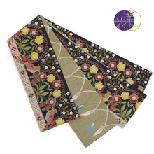 画像をギャラリービューアに読み込む, 《召しませ華》黒地に苺と小鳥 いちご泥棒(ブラック) リバーシブル半巾帯