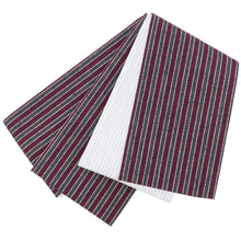 画像をギャラリービューアに読み込む, 半幅帯 エンジ コットン 木綿 久留米織 三筋縞 エンジ × 掠り縞 ホワイト リバーシブル半巾帯