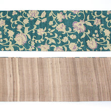 画像をギャラリービューアに読み込む, 半幅帯 正絹《ギャラリー凛》古渡更紗 イエロー グリーン 花唐草更紗/薄茶に縞 リバーシブル半巾帯(2色)