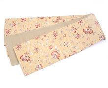 画像をギャラリービューアに読み込む, 半幅帯 正絹《ギャラリー凛》古渡更紗 イエロー グリーン 花唐草更紗/薄茶に縞 リバーシブル半巾帯(2色)