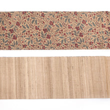 画像をギャラリービューアに読み込む, 半幅帯 正絹 ベージュ《ギャラリー凛》古渡更紗 タッサーシルク 復刻柄 ベージュに花更紗 / 薄茶に絣縞 リバーシブル半巾帯