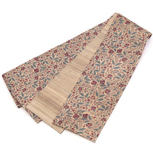 画像をギャラリービューアに読み込む, 半幅帯 正絹 ベージュ《ギャラリー凛》古渡更紗 タッサーシルク 復刻柄 ベージュに花更紗 / 薄茶に絣縞 リバーシブル半巾帯