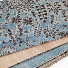 画像をギャラリービューアに読み込む, 半幅帯 正絹《ギャラリー凛》古渡更紗 ブルー 青地に刺し子刺繍/薄茶に縞 リバーシブル半巾帯