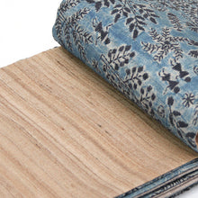 画像をギャラリービューアに読み込む, 半幅帯 正絹《ギャラリー凛》古渡更紗 ブルー 青地に刺し子刺繍/薄茶に縞 リバーシブル半巾帯