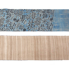 画像をギャラリービューアに読み込む, 半幅帯 正絹《ギャラリー凛》古渡更紗 ブルー 青地に刺し子刺繍/薄茶に縞 リバーシブル半巾帯