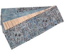 画像をギャラリービューアに読み込む, 半幅帯 正絹《ギャラリー凛》古渡更紗 ブルー 青地に刺し子刺繍/薄茶に縞 リバーシブル半巾帯