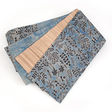 画像をギャラリービューアに読み込む, 半幅帯 正絹《ギャラリー凛》古渡更紗 ブルー 青地に刺し子刺繍/薄茶に縞 リバーシブル半巾帯