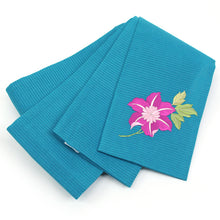 画像をギャラリービューアに読み込む, 半巾帯 《撫松庵》夏 羅 絽 刺繍 猫と鉄線(ターコイズ)