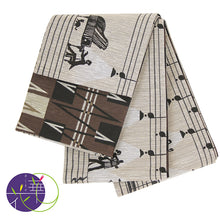 画像をギャラリービューアに読み込む, 《召しませ華》グレーベージュに譜面とダンス ダンスホール(ベージュ) リバーシブル半巾帯