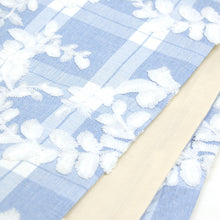 画像をギャラリービューアに読み込む, 半巾帯 《市田ひろみ》ブルー チェック 唐草 レース × アイボリー ピンストライプ