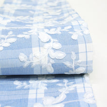画像をギャラリービューアに読み込む, 半巾帯 《市田ひろみ》ブルー チェック 唐草 レース × アイボリー ピンストライプ