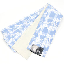 画像をギャラリービューアに読み込む, 半巾帯 《市田ひろみ》ブルー チェック 唐草 レース × アイボリー ピンストライプ