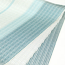 画像をギャラリービューアに読み込む, 半巾帯 長尺 紙格子四寸帯 米沢織物 《宝来屋》 和紙 グラデーション 水色 ホワイト