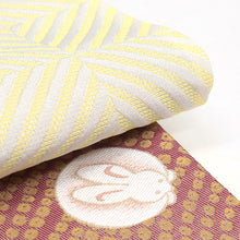 画像をギャラリービューアに読み込む, 《創世舎》 リバーシブル半巾帯 長尺 東レシルック素材 ベージュ 雪輪に丸うさぎ/薄黄色に斜め格子