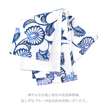 画像をギャラリービューアに読み込む, 半巾帯 日本製 阿波しじら織 捺染 白地に藍色花更紗 No.P1