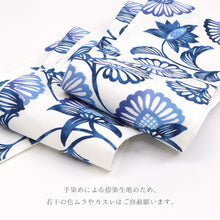 画像をギャラリービューアに読み込む, 半巾帯 日本製 阿波しじら織 捺染 白地に藍色花更紗 No.P1