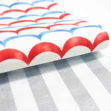 画像をギャラリービューアに読み込む, 半巾帯 《きはる-Kiharu-》白地に赤 青 波柄×ホワイト シルバー ボーダー