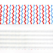 画像をギャラリービューアに読み込む, 半巾帯 《きはる-Kiharu-》白地に赤 青 波柄×ホワイト シルバー ボーダー