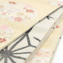 画像をギャラリービューアに読み込む, 《創世舎》 リバーシブル半巾帯 長尺 東レシルック素材 ベージュ地に紗綾型 梅桜 花環/ベージュに破れ麻の葉