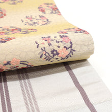 画像をギャラリービューアに読み込む, 《創世舎》 リバーシブル半巾帯 長尺 芥子色ぼかし地に四季花環/ベージュに焦茶の変わり格子