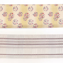 画像をギャラリービューアに読み込む, 《創世舎》 リバーシブル半巾帯 長尺 芥子色ぼかし地に四季花環/ベージュに焦茶の変わり格子