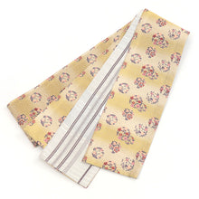 画像をギャラリービューアに読み込む, 《創世舎》 リバーシブル半巾帯 長尺 芥子色ぼかし地に四季花環/ベージュに焦茶の変わり格子