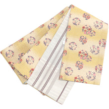画像をギャラリービューアに読み込む, 《創世舎》 リバーシブル半巾帯 長尺 芥子色ぼかし地に四季花環/ベージュに焦茶の変わり格子