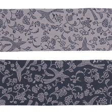 画像をギャラリービューアに読み込む, 半巾帯 《ひでや工房》花鳥風月 更紗鳥 リバーシブル(グレー×ダークネイビー)