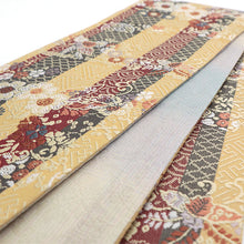 画像をギャラリービューアに読み込む, 半巾帯 橋本テル謹製 縞に桜と蝶々 茶色 グレー クリーム くすみカラーぼかし -錦-