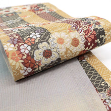 画像をギャラリービューアに読み込む, 半巾帯 橋本テル謹製 縞に桜と蝶々 茶色 グレー クリーム くすみカラーぼかし -錦-