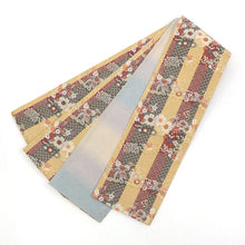 画像をギャラリービューアに読み込む, 半巾帯 橋本テル謹製 縞に桜と蝶々 茶色 グレー クリーム くすみカラーぼかし -錦-