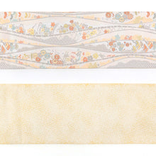 画像をギャラリービューアに読み込む, 《創世舎》 リバーシブル半巾帯 長尺 東レシルック素材 ベージュ地に吉祥文様よろけ縞/クリームに鹿の子