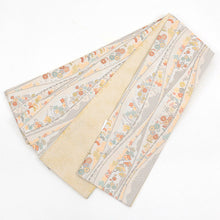 画像をギャラリービューアに読み込む, 《創世舎》 リバーシブル半巾帯 長尺 東レシルック素材 ベージュ地に吉祥文様よろけ縞/クリームに鹿の子
