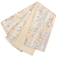 画像をギャラリービューアに読み込む, 《創世舎》 リバーシブル半巾帯 長尺 東レシルック素材 ベージュ地に吉祥文様よろけ縞/クリームに鹿の子
