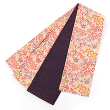 画像をギャラリービューアに読み込む, 《創世舎》 リバーシブル半巾帯 長尺 東レシルック素材 ベージュ地に桜花ちらし レッド / 黒地に紫鹿の子