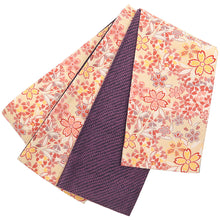 画像をギャラリービューアに読み込む, 《創世舎》 リバーシブル半巾帯 長尺 東レシルック素材 ベージュ地に桜花ちらし レッド / 黒地に紫鹿の子
