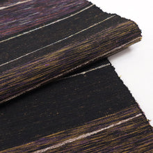 画像をギャラリービューアに読み込む, 半巾帯 米沢織物 伝統工芸士 斎藤俊弘 裂織 天然素材 ぜんまい 紬 縞 ストライプ 黒 紫 茶色 パープル ブラウン