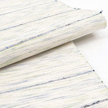 画像をギャラリービューアに読み込む, 半巾帯 長尺 伝統工芸士 斎藤俊弘 裂織 山形紅花染 紅繭 ホワイトに絣縞 ブルー グリーン