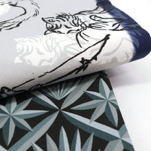 画像をギャラリービューアに読み込む, 《撫松庵》半幅帯 レディース リバーシブル半巾帯 浴衣 着物 猫獣戯画 ニャンジュウギガ × 切子 グレー ブルー