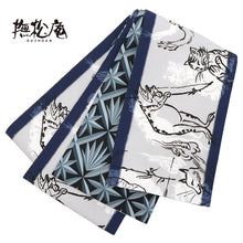 画像をギャラリービューアに読み込む, 《撫松庵》半幅帯 レディース リバーシブル半巾帯 浴衣 着物 猫獣戯画 ニャンジュウギガ × 切子 グレー ブルー