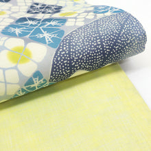 画像をギャラリービューアに読み込む, 半巾帯 《WAKKA》麻 刺繍帯 彩アジサイ × レモンイエローにあじさい猫 あじさいつなぎ ( イエロー )