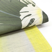 画像をギャラリービューアに読み込む, 半巾帯 《WAKKA》近江の麻 染リバーシブル 南国葉っぱとオウム 常夏のリゾート(グリーン)