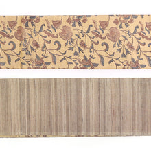 画像をギャラリービューアに読み込む, 半幅帯 正絹 ベージュ《ギャラリー凛》古渡更紗 タッサーシルク 復刻柄 ベージュに花更紗 / 薄茶に絣縞 リバーシブル半巾帯