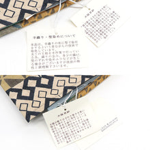 画像をギャラリービューアに読み込む, 《ギャラリー凛》木版更紗 タッサーシルク 幾何学 切継小紋 ブルー ベージュ / くすみブルー無地 リバーシブル半巾帯