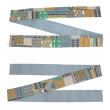 画像をギャラリービューアに読み込む, 《ギャラリー凛》木版更紗 タッサーシルク 幾何学 切継小紋 ブルー ベージュ / くすみブルー無地 リバーシブル半巾帯