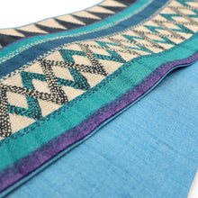 画像をギャラリービューアに読み込む, 《ギャラリー凛》カンタ刺子 タッサーシルク ターコイズグリーンとパープルのシェブロン ボーダー / スカイブルー無地 リバーシブル半巾帯