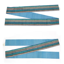 画像をギャラリービューアに読み込む, 《ギャラリー凛》カンタ刺子 タッサーシルク ターコイズグリーンとパープルのシェブロン ボーダー / スカイブルー無地 リバーシブル半巾帯