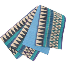 画像をギャラリービューアに読み込む, 《ギャラリー凛》カンタ刺子 タッサーシルク ターコイズグリーンとパープルのシェブロン ボーダー / スカイブルー無地 リバーシブル半巾帯