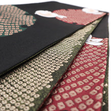 画像をギャラリービューアに読み込む, 《創世舎》 リバーシブル半巾帯 長尺 東レシルック素材 黒地 雪輪に丸うさぎ ブラック / 深緑 鹿の子 グリーン